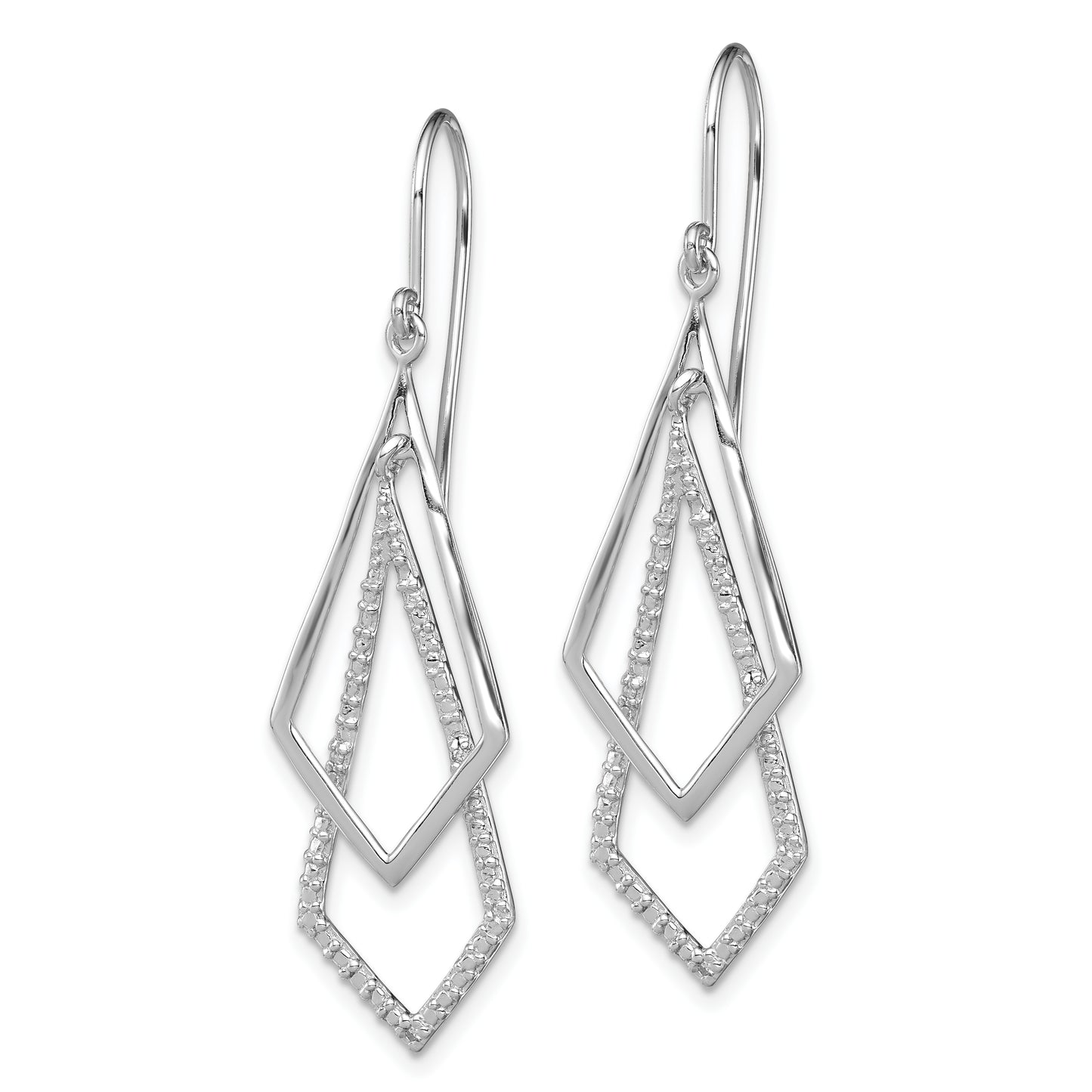 Sterling Silver Rhodium Plated Diamond Dangle Earrings