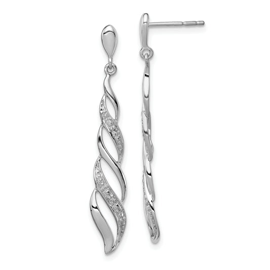 Sterling Silver Rhodium Plated Diamond Swirl Post Dangle Earrings