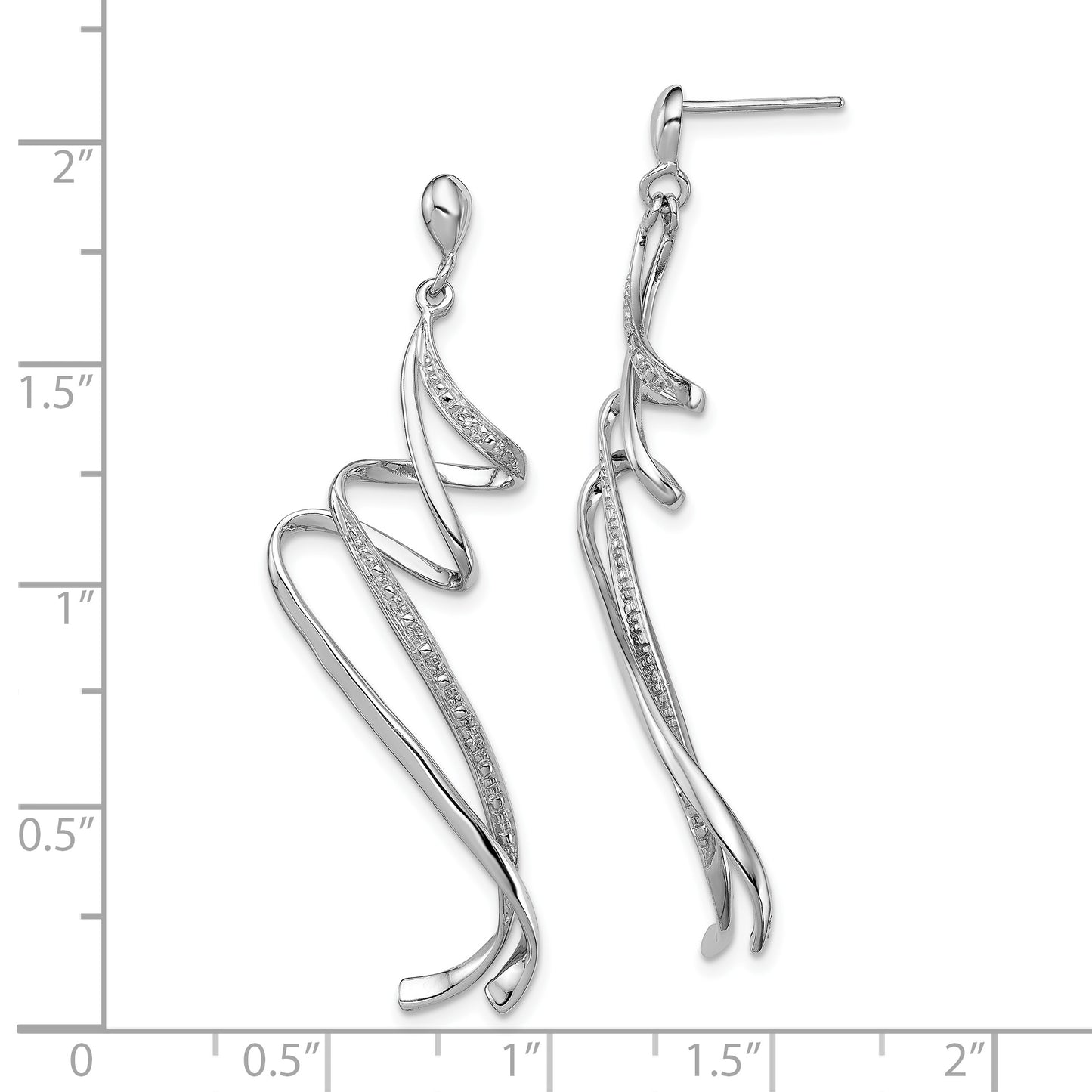 Sterling Silver Rhodium Plated Diamond Swirl Post Dangle Earrings