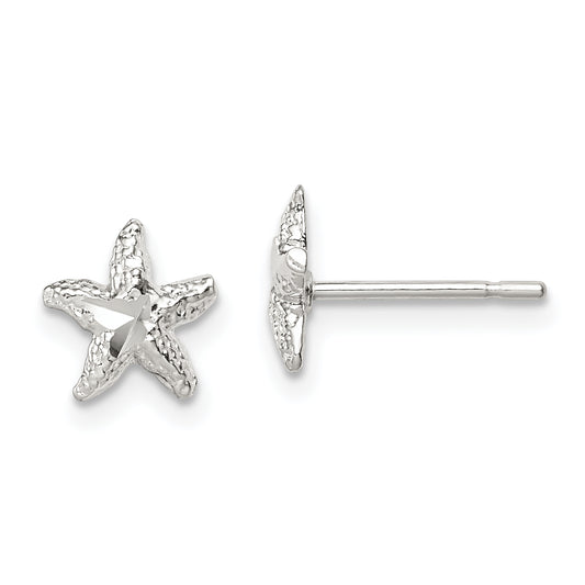 Sterling Silver Starfish Mini Earrings With D/C Center