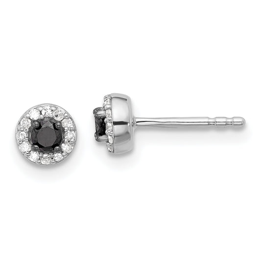 Sterling Silver White Night Rhodium-Plated Black And Diamond Circle Stud Post Earrings