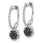 Sterling Silver White Night Rhodium-Plated Black And Diamond Hinged Hoop Dangle Earrings