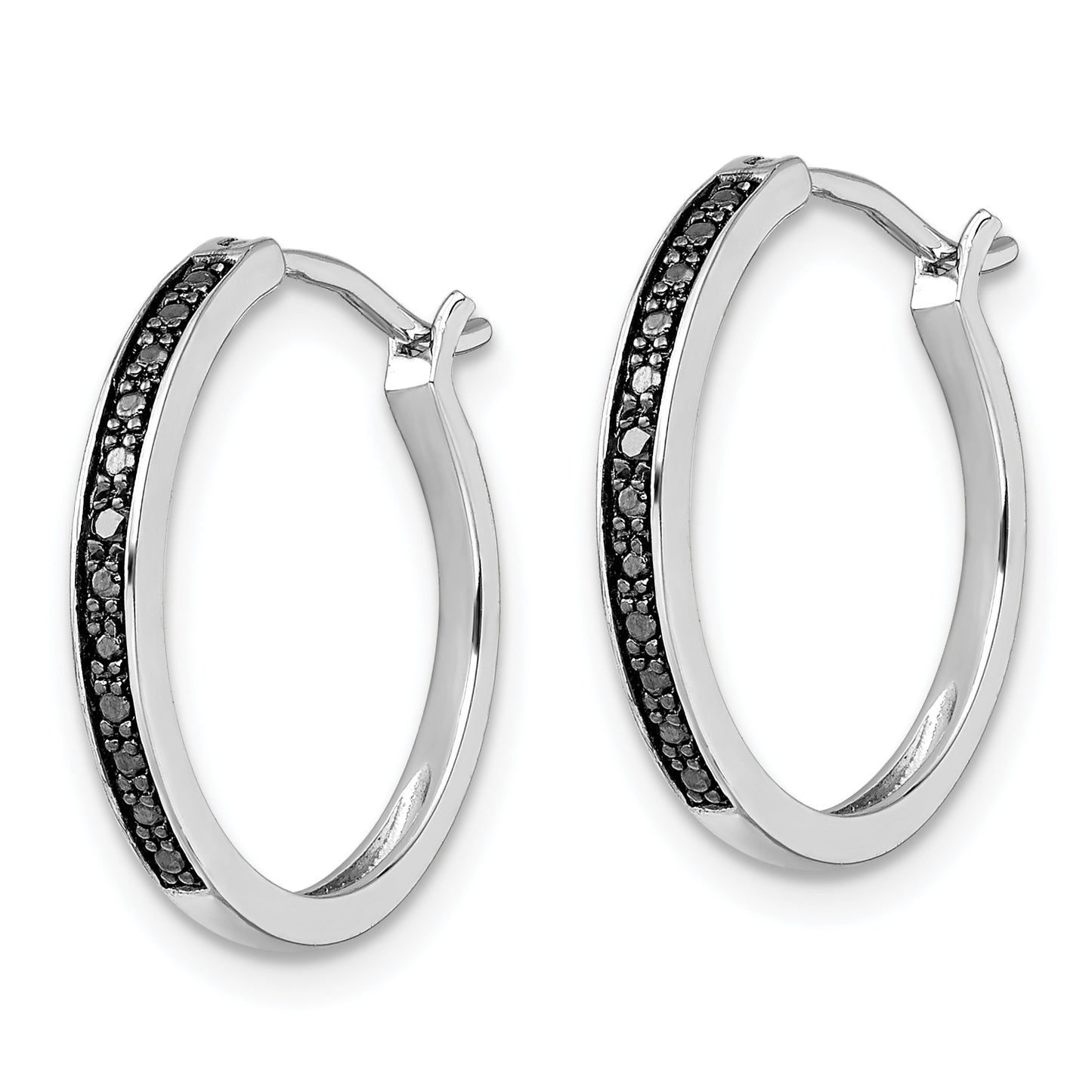 Sterling Silver White Night Rhodium-Plated Black Diamond Hoop Earrings