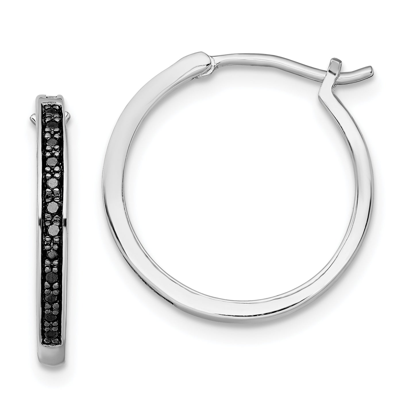 Sterling Silver White Night Rhodium-Plated Black Diamond Hoop Earrings