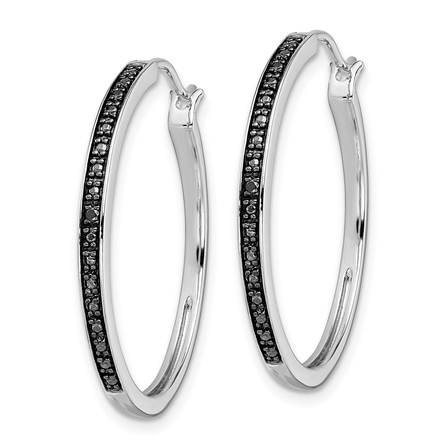 Sterling Silver White Night Rhodium-Plated Black Diamond Hoop Earrings