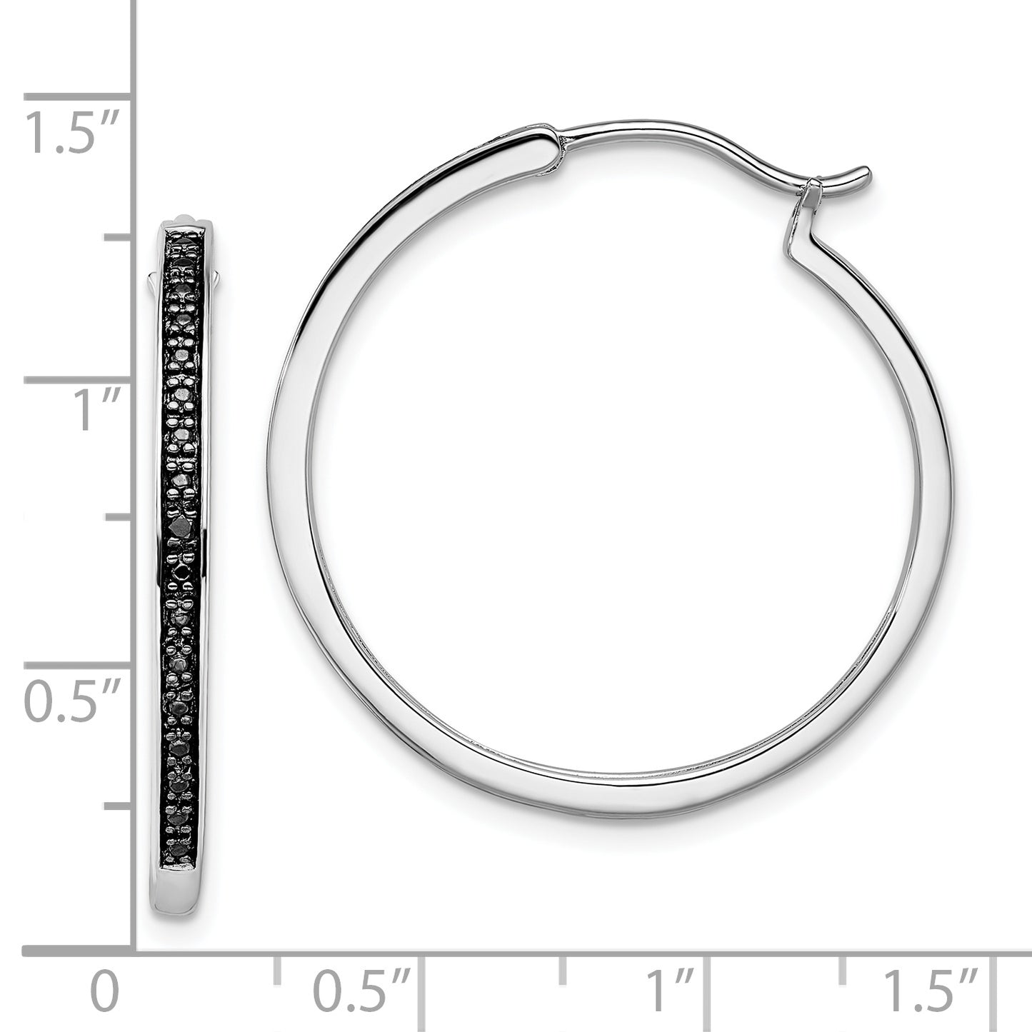 Sterling Silver White Night Rhodium-Plated Black Diamond Hoop Earrings