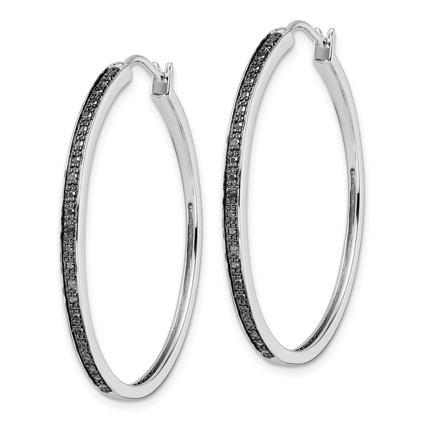 Sterling Silver White Night Rhodium-Plated Black Diamond Hoop Earrings