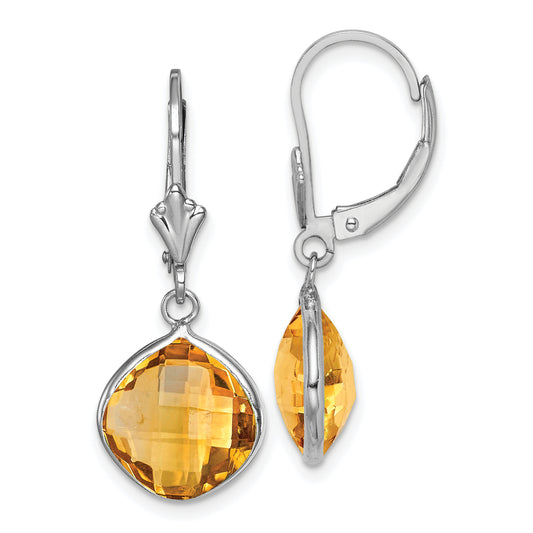 Sterling Silver Rhodium-Plated Citrine Dangle Lever Back Earrings