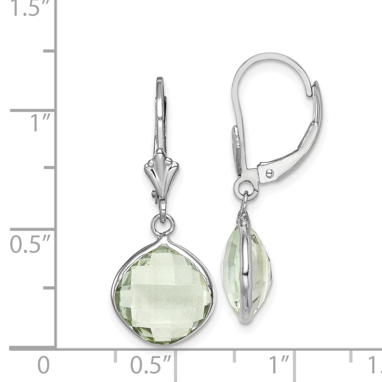 Sterling Silver Rhodium-Plated Green Quartz Dangle Lever Back Earrings