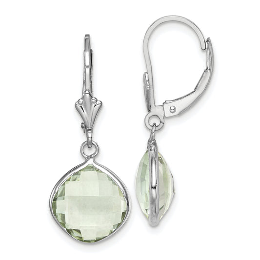 Sterling Silver Rhodium-Plated Green Quartz Dangle Lever Back Earrings