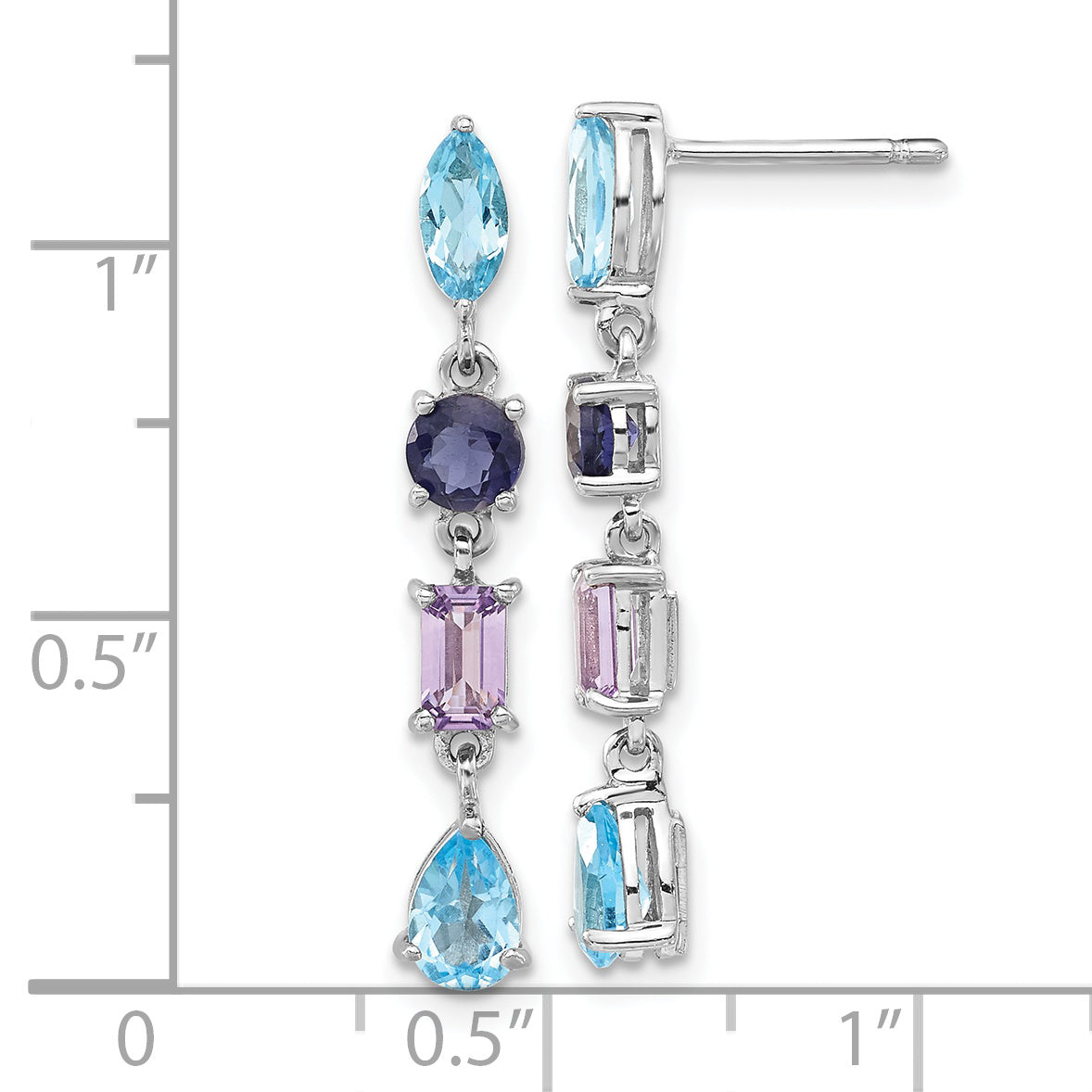 Sterling Silver Rhodium Amethyst Blue Topaz And Iolite Dangle Earrings