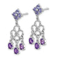 Sterling Silver Rh Plated Amethyst Iolite And Diamond Dangle Earrings