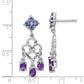 Sterling Silver Rh Plated Amethyst Iolite And Diamond Dangle Earrings