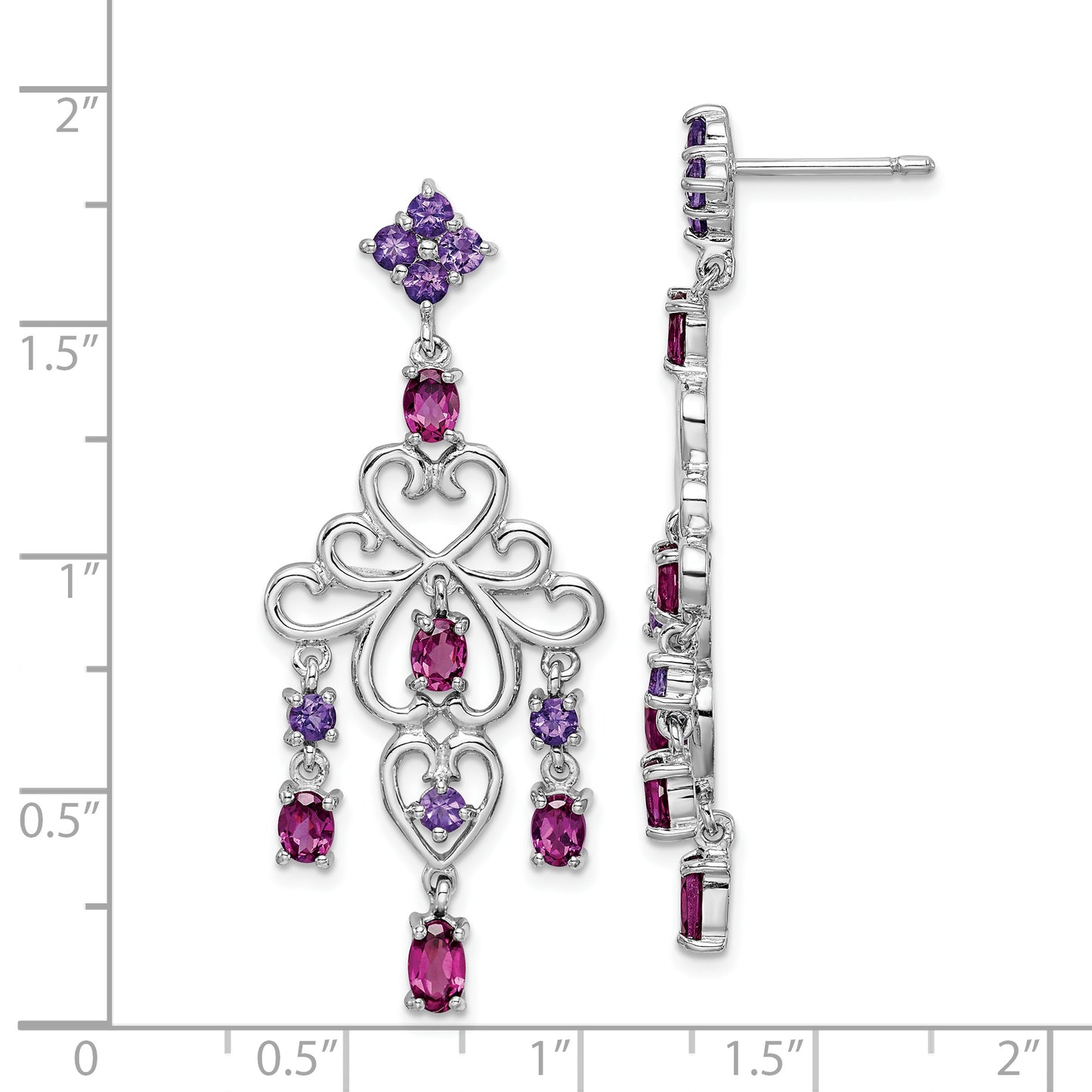 Sterling Silver Rhodium-Plated Rhodolite Garnet And Amethyst Earrings