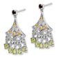 Sterling Silver Rhodium-Plated Garnet Citrine And Peridot Dangle Earrings