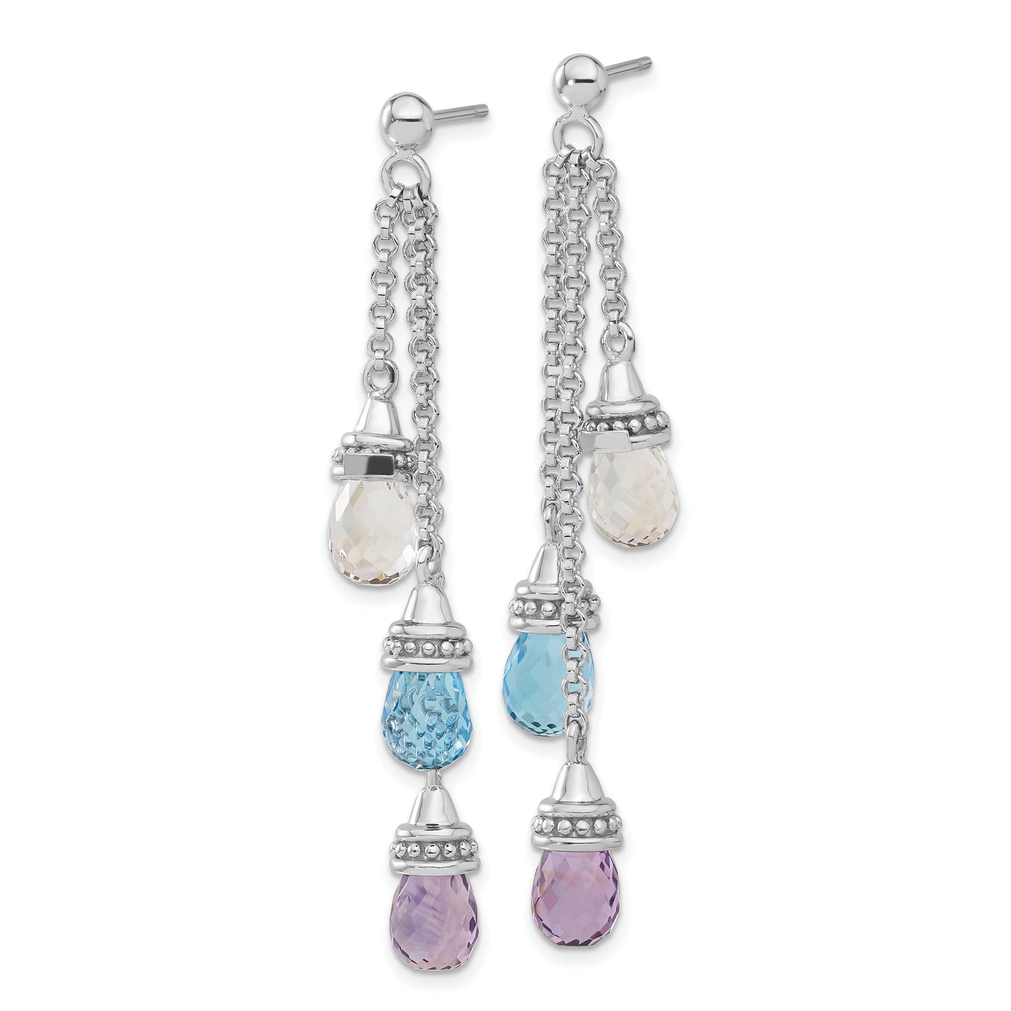 Sterling Silver Amethyst And Blue & White Topaz Dangle Earrings