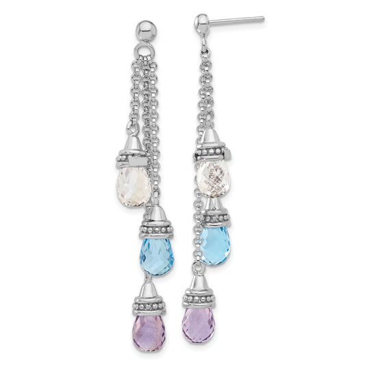 Sterling Silver Amethyst And Blue & White Topaz Dangle Earrings