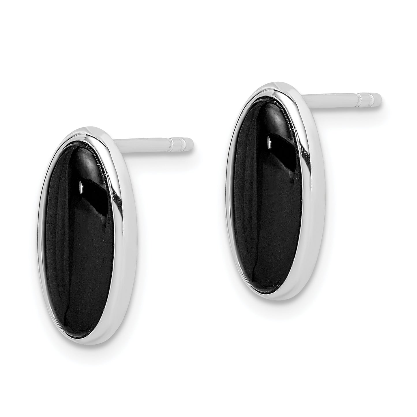 Sterling Silver Rhodium-Plated Polished Oval Onyx Post Drop Earrings