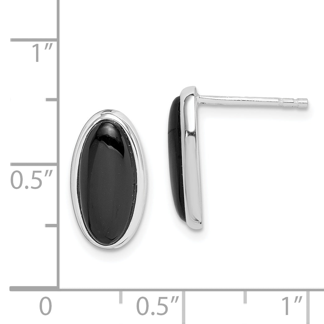 Sterling Silver Rhodium-Plated Polished Oval Onyx Post Drop Earrings