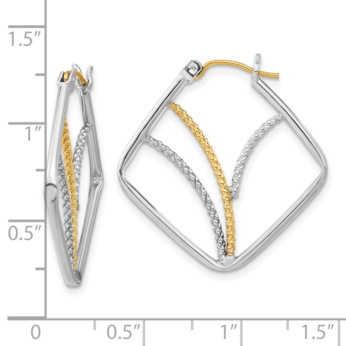 Sterling Silver W/14K Gold-Plated Polished Twisted Squares Hoop Earrings