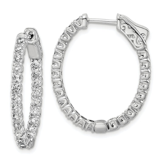 Sterling Silver Shimmer Rhodium-Plated 46 Stone 2.0mm Cz In And Out Oval Hinged Hoop Earrings