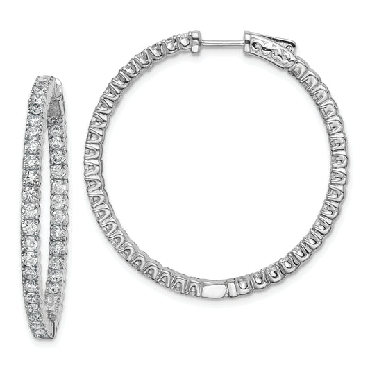 Sterling Silver Shimmer Rhodium-Plated 80 Stone 2.25mm Cz In And Out Round Hinged Hoop Earrings