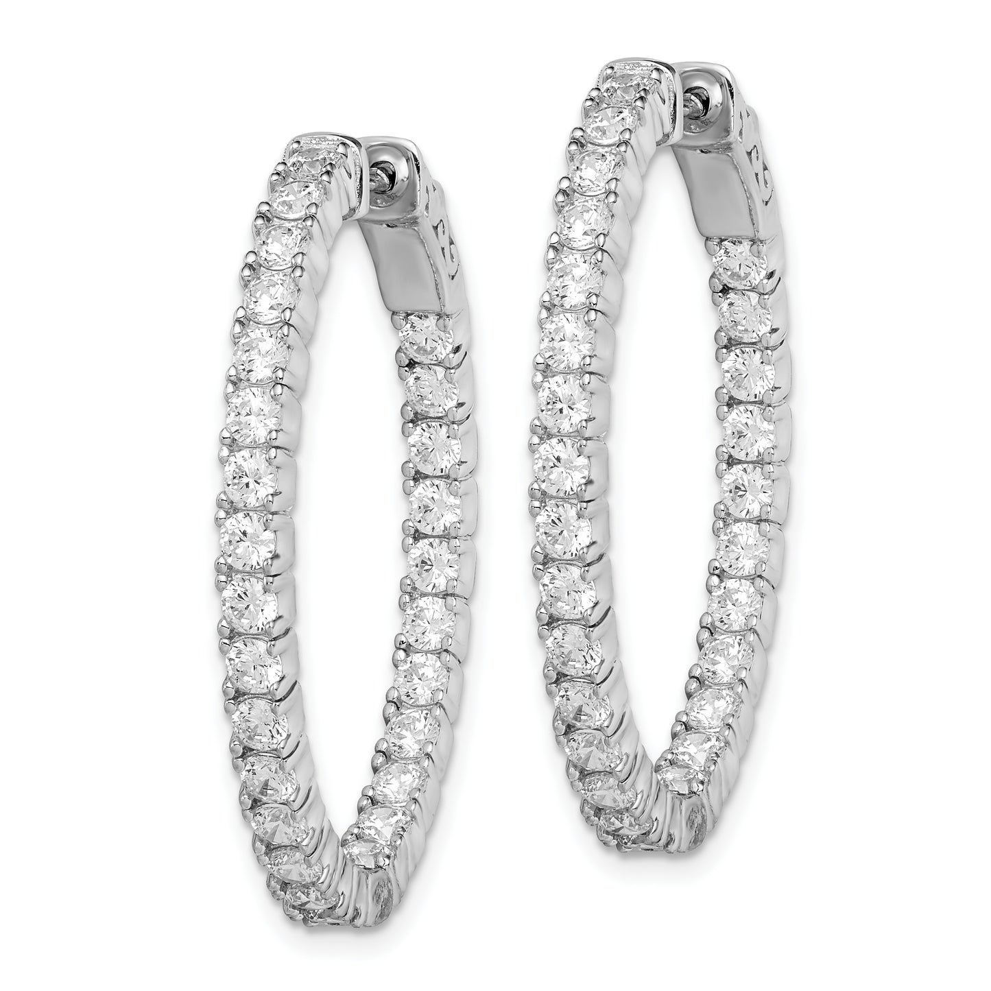 Sterling Silver Shimmer Rhodium-Plated 54 Stone 2.5mm Cz In And Out Oval Hinged Hoop Earrings