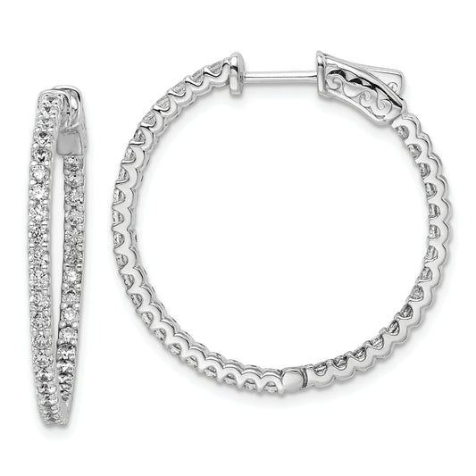 Sterling Silver Shimmer Rhodium-Plated 74 Stone 1.7mm Cz In And Out Round Hinged Hoop Earrings