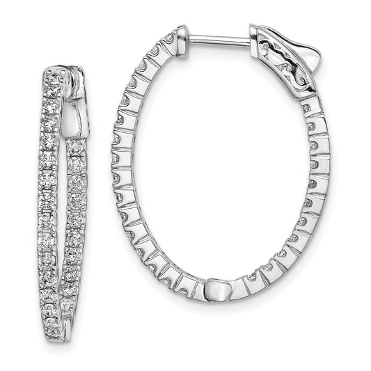 Sterling Silver Shimmer Rhodium-Plated 54 Stone 1.7mm Cz In And Out Oval Hinged Hoop Earrings