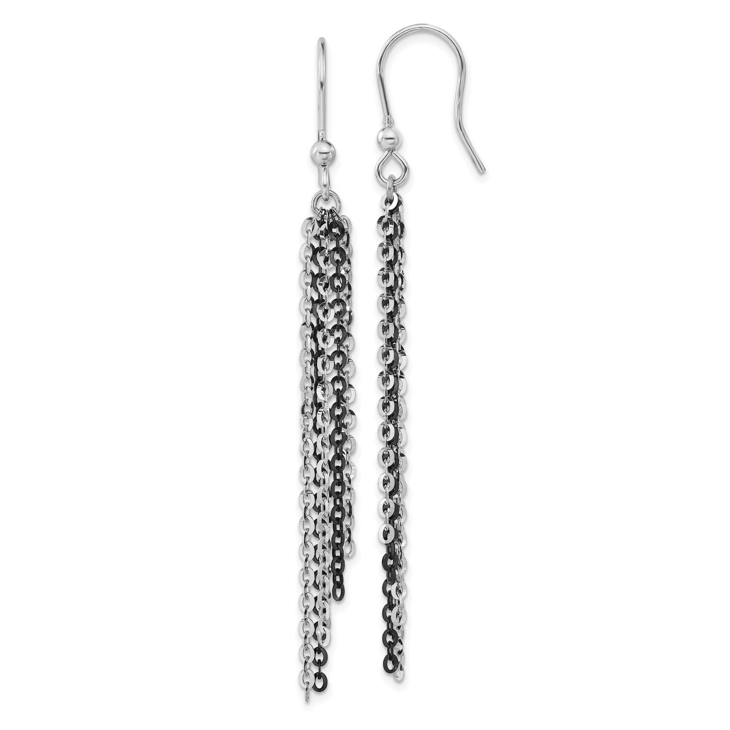 Sterling Silver Rhodium & Black Ruthenium-Plated Chain Dangle Earrings