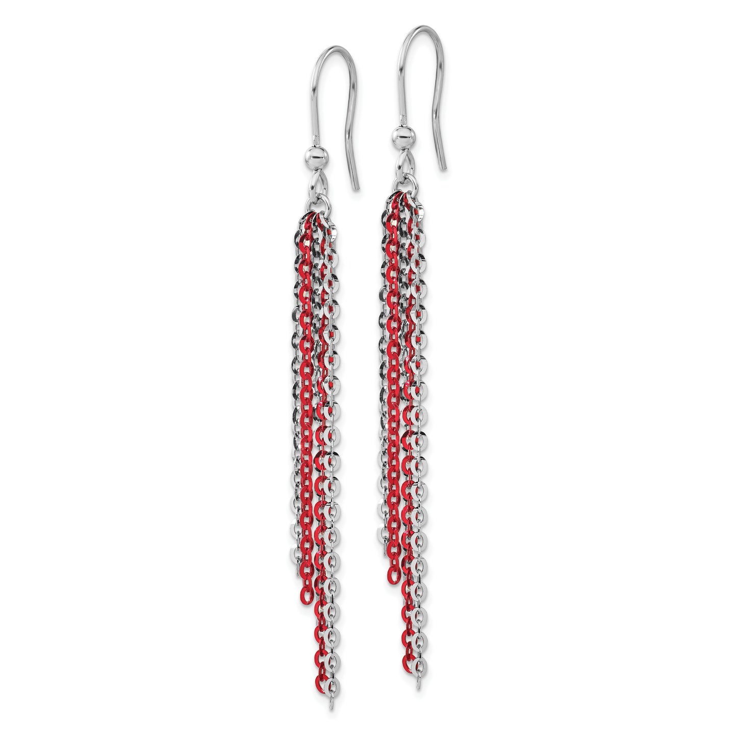 Sterling Silver Rhodium & Red Flash-Plated Chain Dangle Earrings