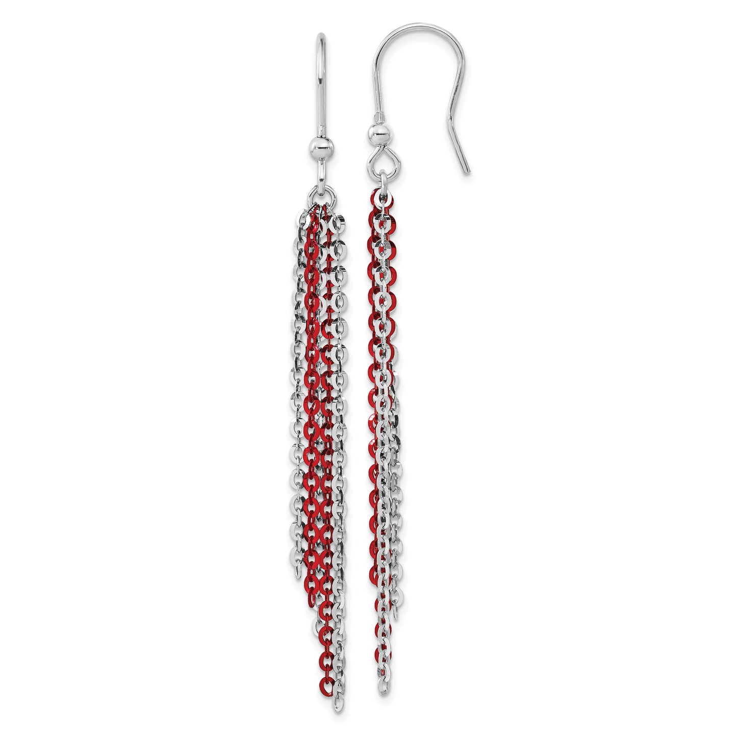 Sterling Silver Rhodium & Red Flash-Plated Chain Dangle Earrings