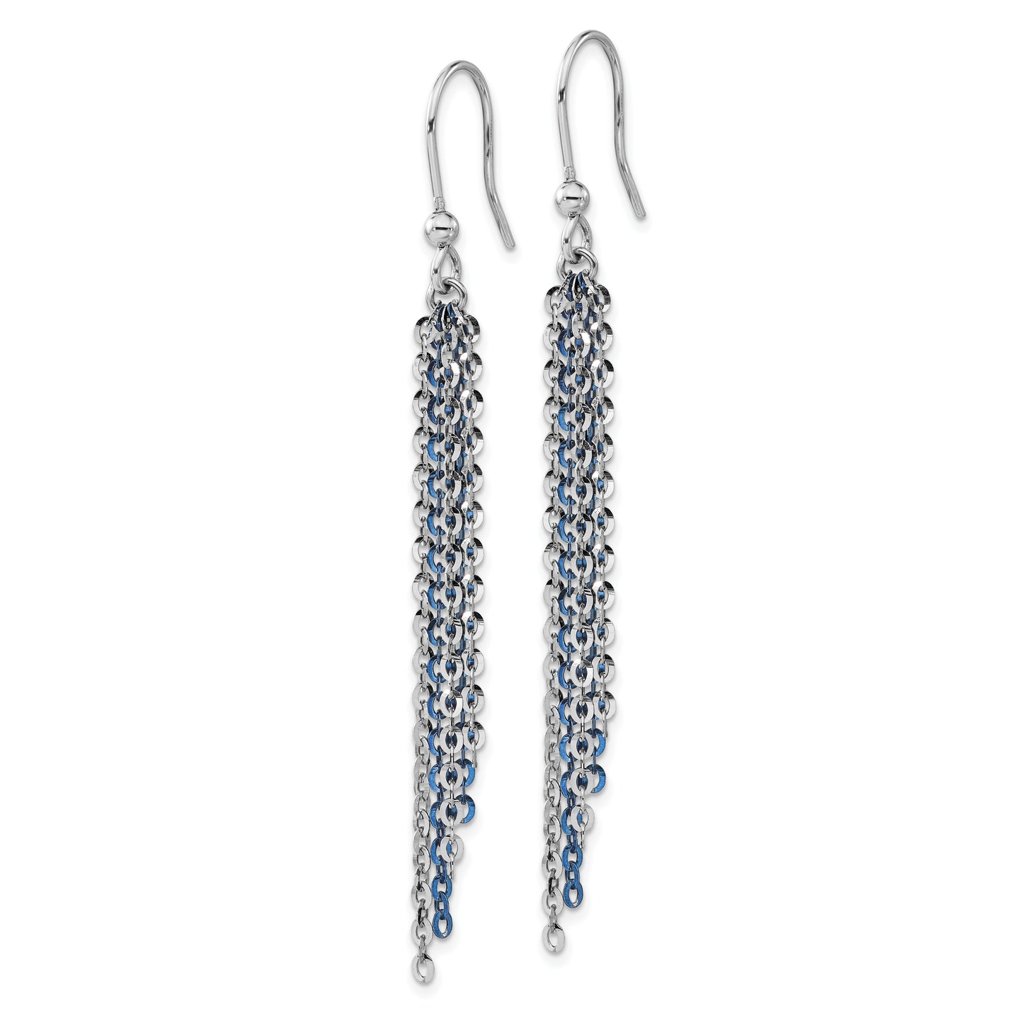 Sterling Silver Rhodium & Blue Flash-Plated Chain Dangle Earrings