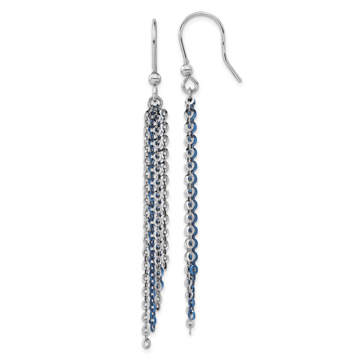 Sterling Silver Rhodium & Blue Flash-Plated Chain Dangle Earrings