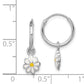 Sterling Silver Rhodium-Plated Polished Yellow & White Enamel Daisy Dangle Children'S Round Hoop Earrings