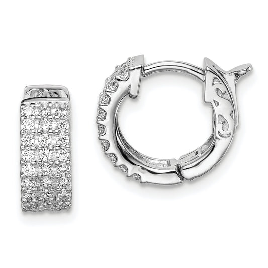 Sterling Silver Shimmer Rhodium-Plated 54 Stone 1.3mm Cz Hinged Hoop Earrings