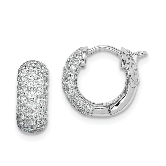 Sterling Silver Shimmer Rhodium-Plated 82 Stone Pav Cz Hinged Hoop Earrings