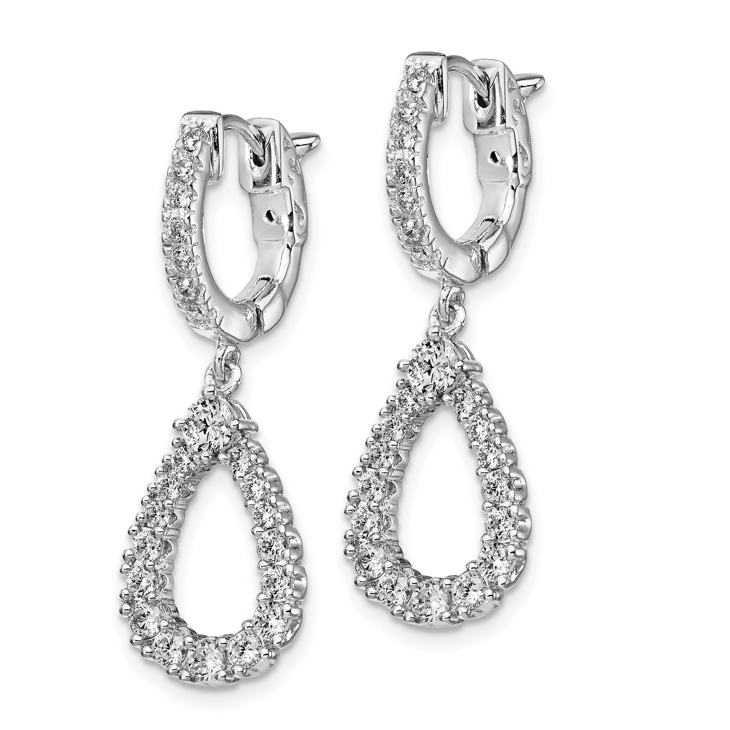 Sterling Silver Shimmer Rhodium-Plated 46 Stone Cz Open Teardrop Dangle Hinged Hoop Earrings