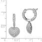 Sterling Silver Shimmer Rhodium-Plated 86 Stone Cz Pav Heart Dangle Hinged Hoop Earrings