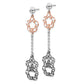 Sterling Silver Rose-Tone/Ruthenium-Plated D/C Flower Dangle Earrings