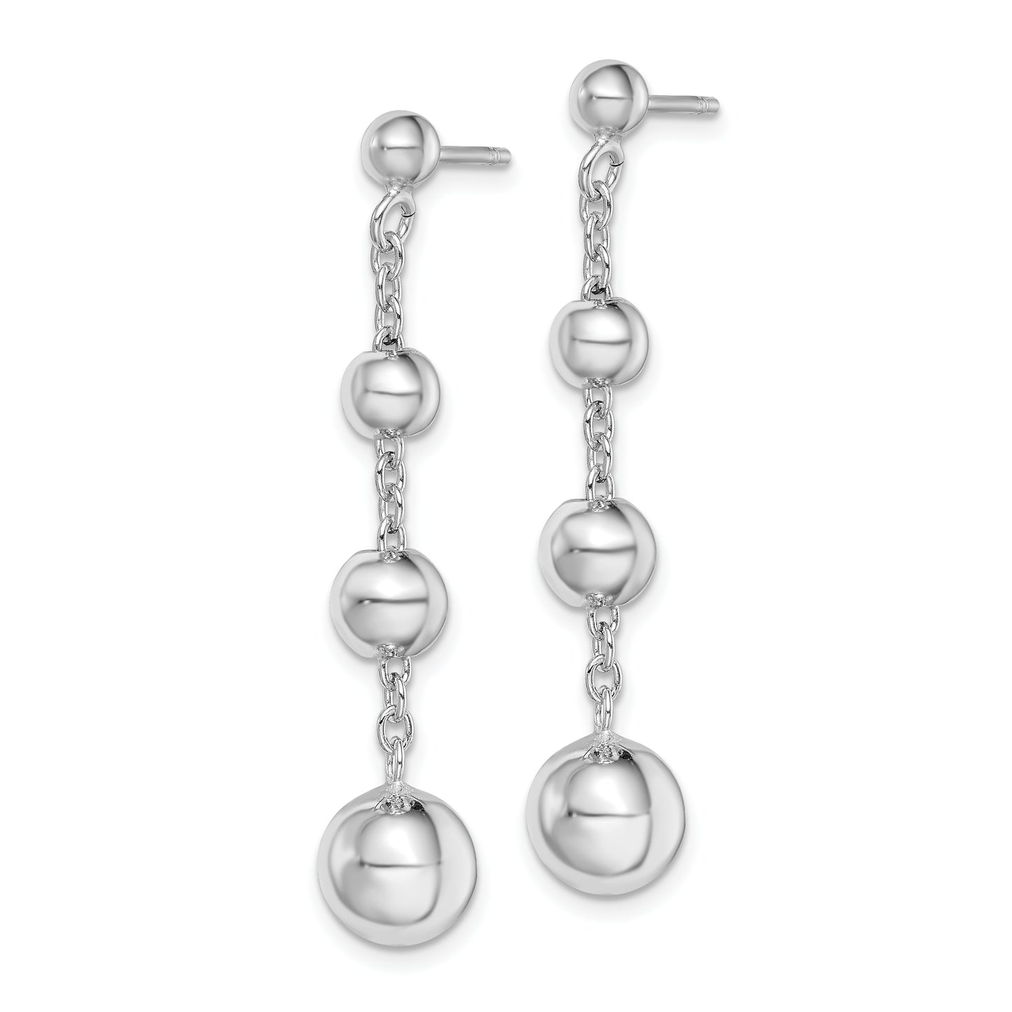 Sterling Silver Rhod-Plated Polished Graduated Beaded Post Dangle Earrings