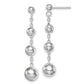 Sterling Silver Rhod-Plated Polished Graduated Beaded Post Dangle Earrings