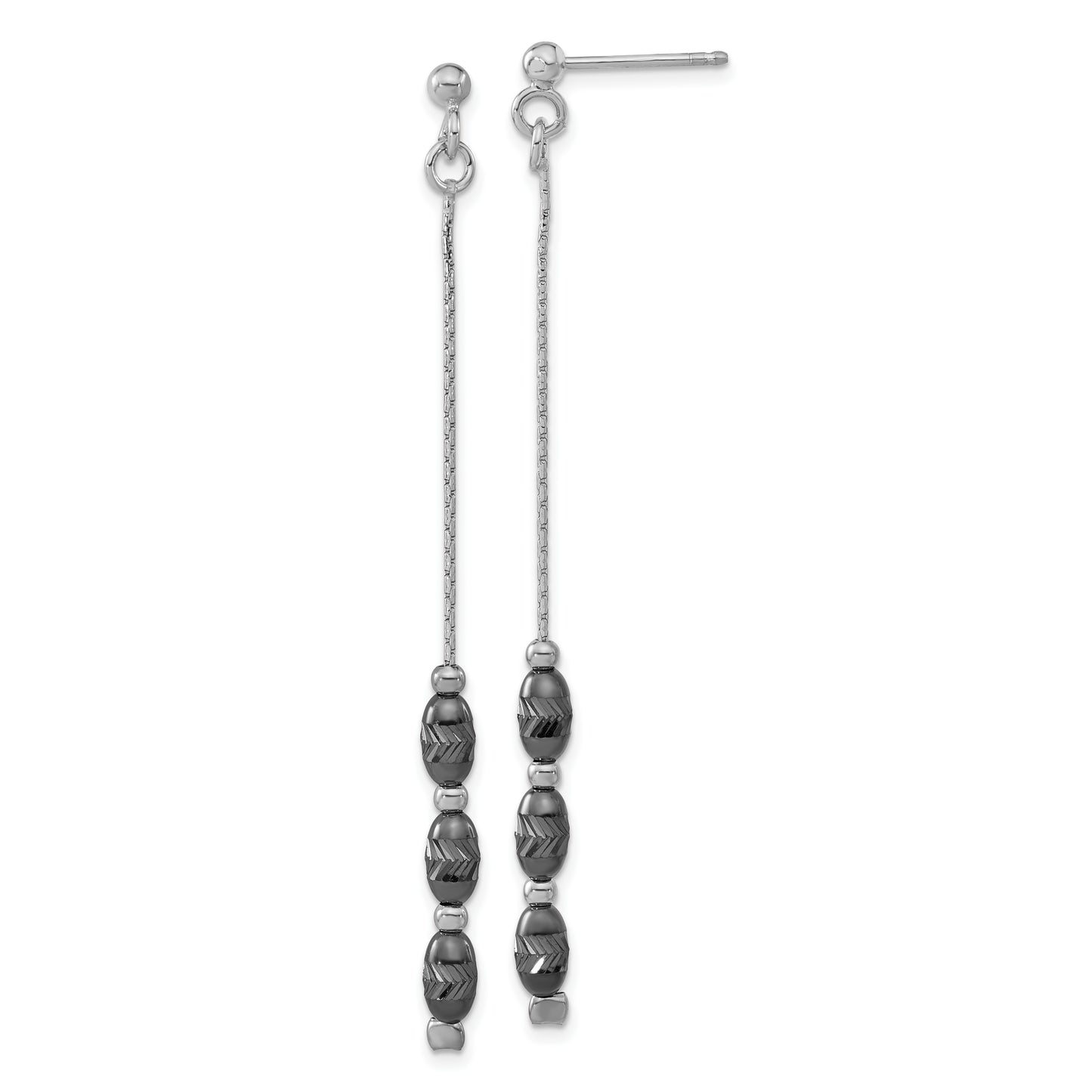 Sterling Silver Ruthenium-Plated D/C Beaded Post Dangle Earrings