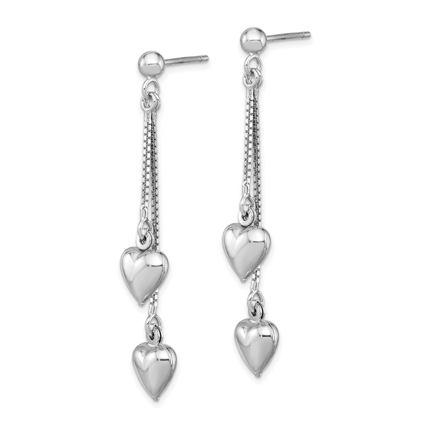 Sterling Silver Rhodium-Plated Polished Heart Post Dangle Earrings