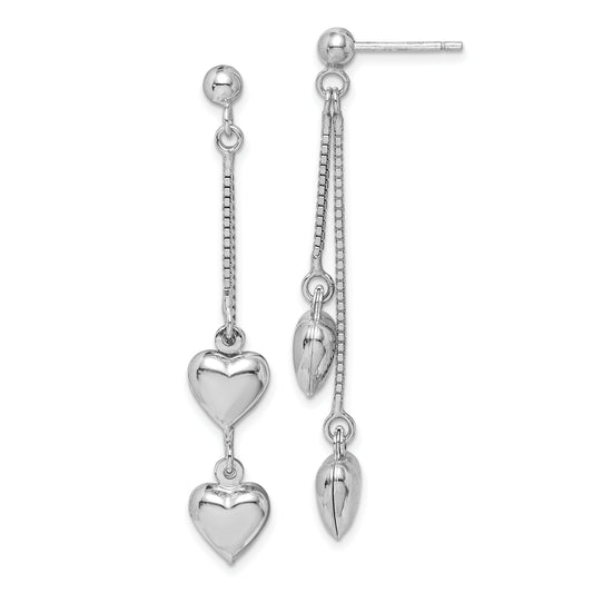 Sterling Silver Rhodium-Plated Polished Heart Post Dangle Earrings