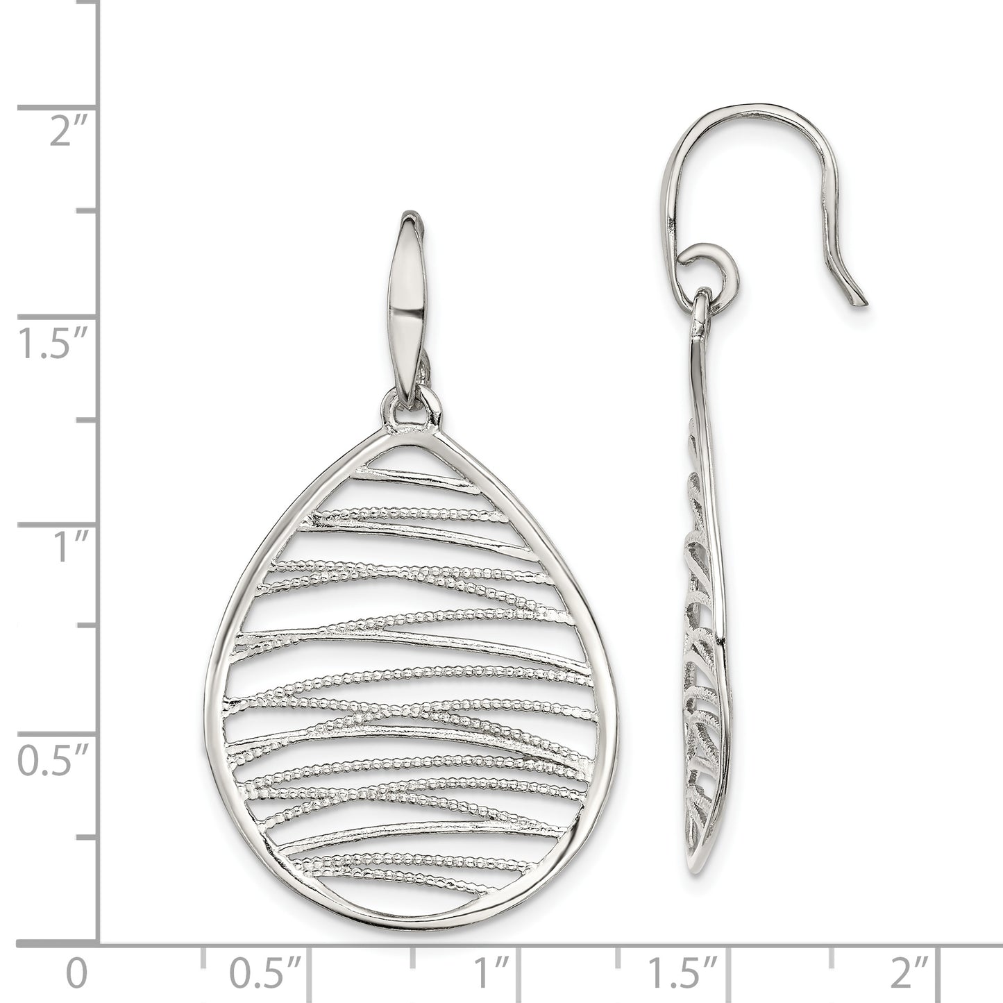 Sterling Silver Rhod-Pltd Polished/Textured Teardrop Dangle Earrings