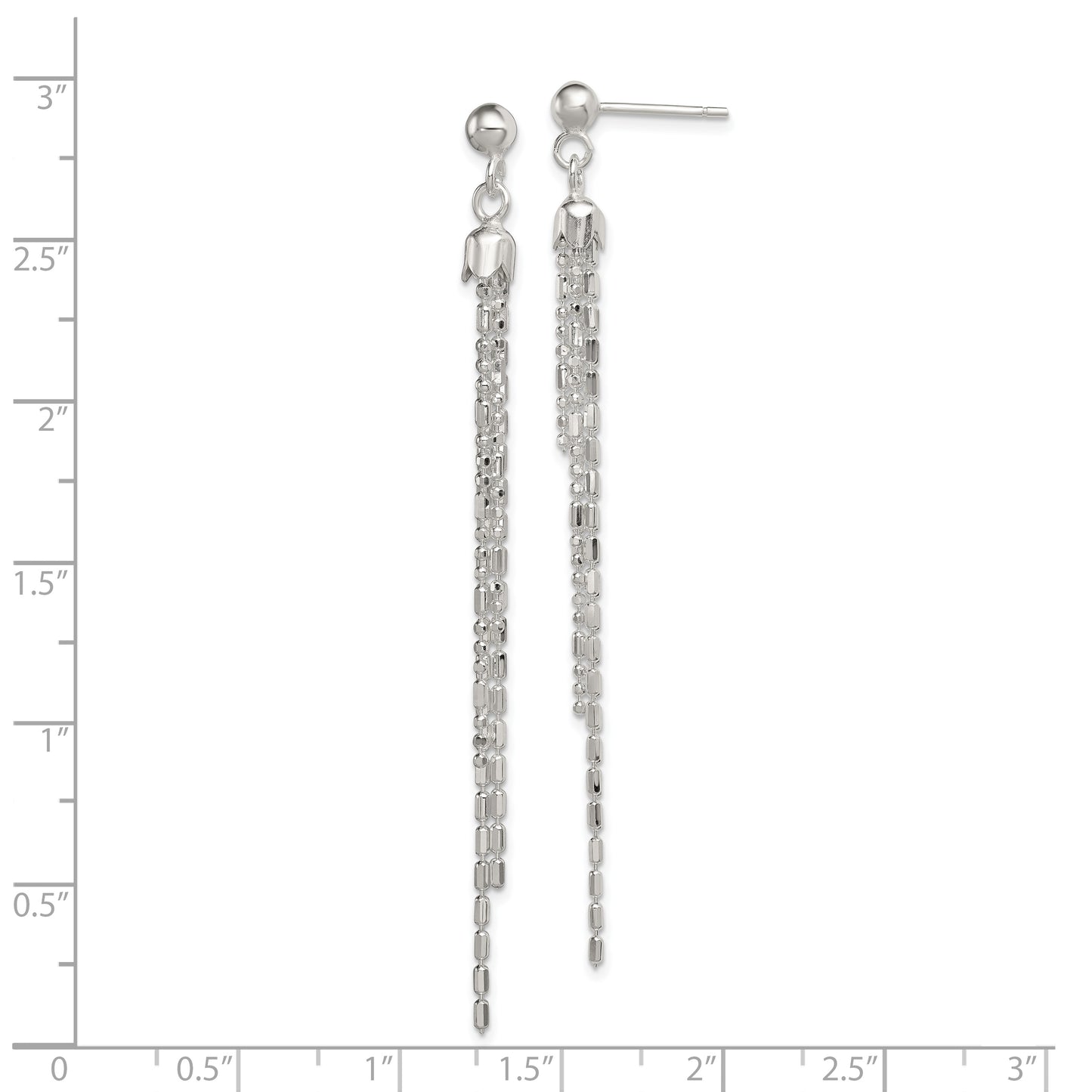 Sterling Silver Rhodium-Plated Fancy Multi-Strand Post Dangle Earrings