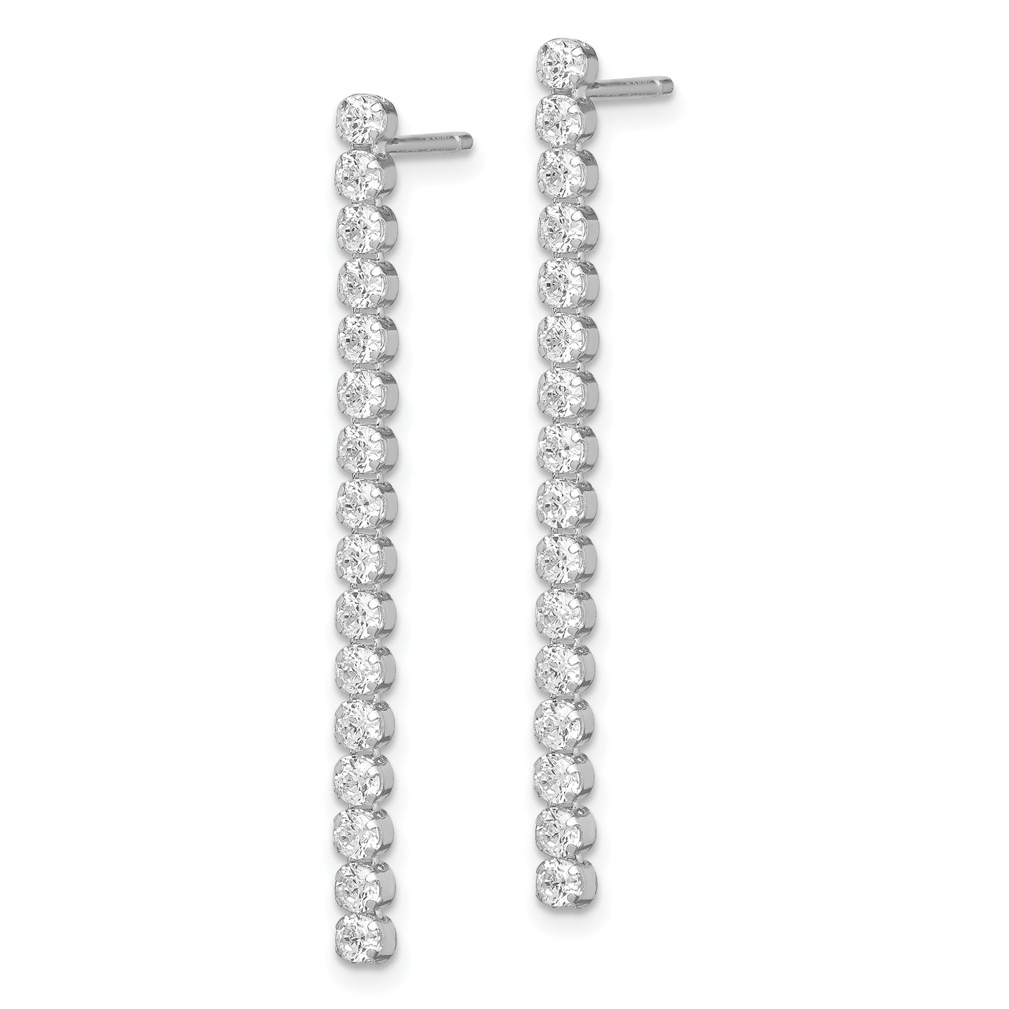 Sterling Silver Rhodium-Plated Polished Fancy Cz Post Dangle Earrings