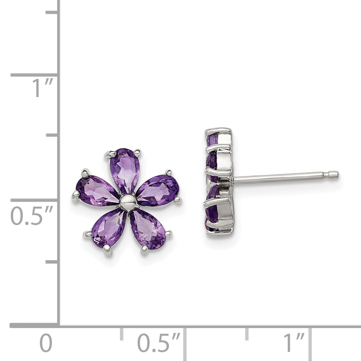 Sterling Silver Rhodium Plated Amethyst Floral Earrings