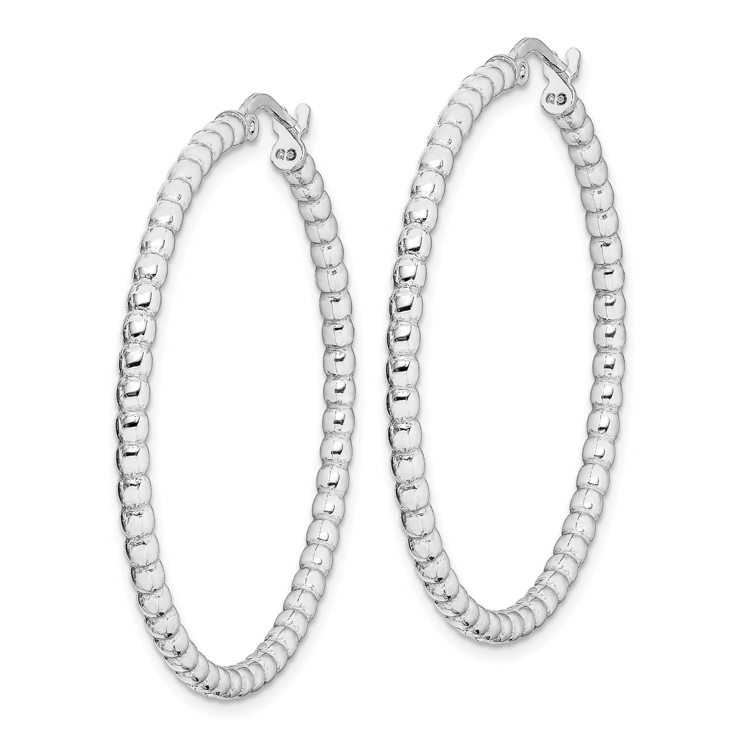 Sterling Silver Rhodium-Plated Beaded 3X35mm Hoop Earrings